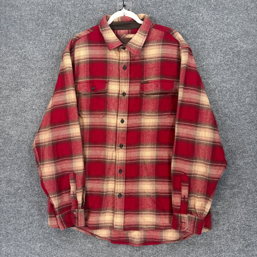 Orvis Flannel Shirt Men XL Red Plaid Long Sleeve Cotton Button Down Shacket